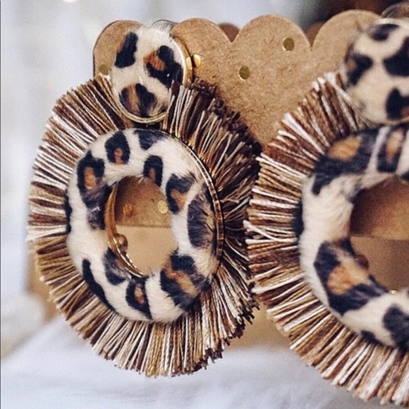 NEW! Leopard Tassel Fuzzy Stud Post Hoop Earrings - Picture 2 of 8